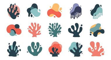 Soyut şekiller dizisi. El çizimi vektör çizimi beyaz arkaplanda izole edildi.