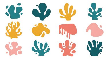 Moda İskandinav tarzında çeşitli sevimli karakterlerin şirin çizgi film setinin el çizimi vektör çizimi.