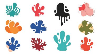 Farklı el yapımı deniz kabukları, deniz bitkileri. Düz bir şekilde vektör illüstrasyonu. izole.