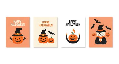 Cadılar bayramı kartı tasarımı. Kabaklar ve cadılarla.