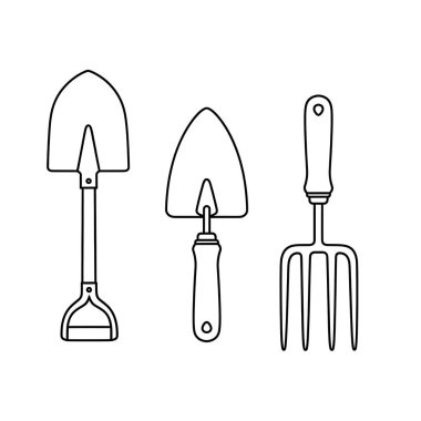 bahçe aracı ve kürek vektörü seti.