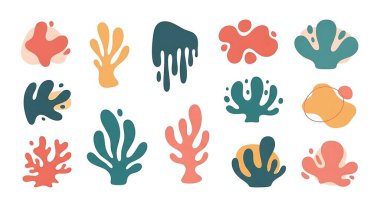 Tatlı karikatür deniz yaşamı elementlerinin vektör düz çizimi