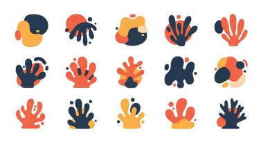 Farklı soyut şekiller ve renkler. elle boyanmış vektör çizimleri.