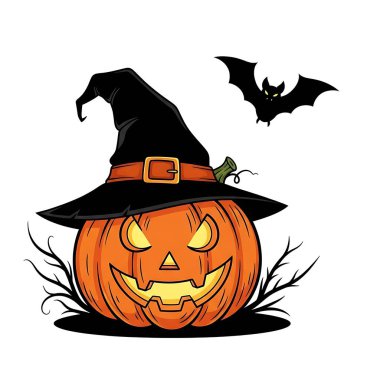 Cadılar Bayramı Cadılar Bayramı cadısı şapkalı, yarasalı ve balkabaklı