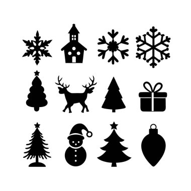 Kış-Noel-siluet-simge-seti