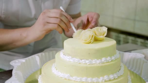 Cuisiner un gâteau dans un magasin de bonbons — Video