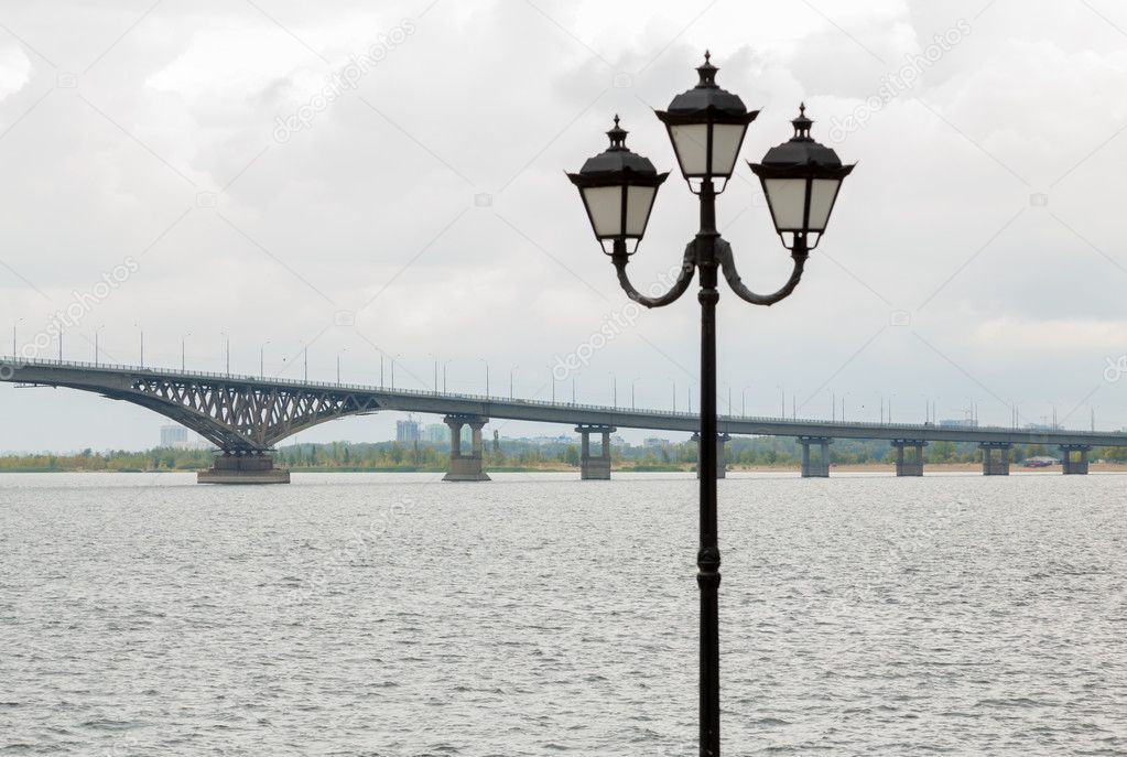 The waterfront of the city of Saratov bridge across the Volga river between the cities of Saratov and Engels