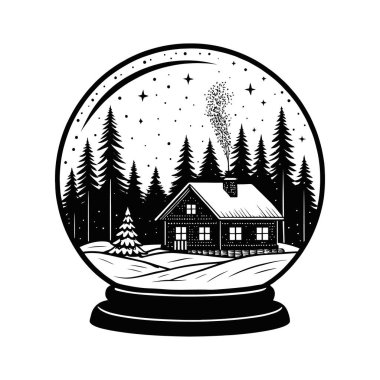 Kızak silueti logo vektör çizgisi sanat logosuna sahip Kar Küresi Köyü