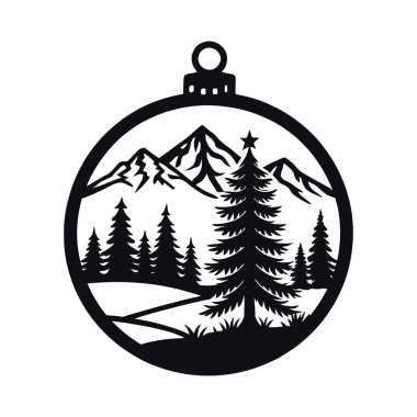 Siluet logosu içinde ağaç bulunan noel süsü sanat logosu tasarımı.