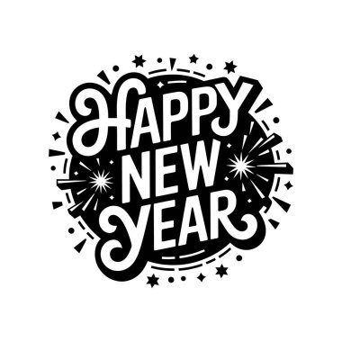 Mutlu yıllar tipografi silueti logo vektör çizgisi sanat logosu tasarımı