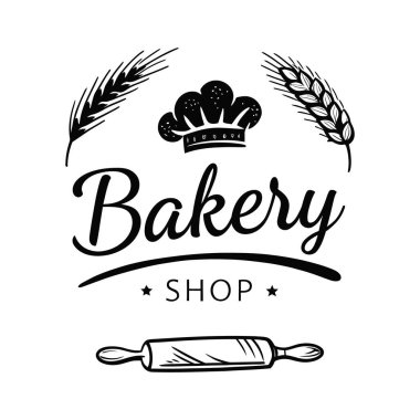 bakey shop logosu tasarımı siluet vektör çizgisi sanat logosu tasarımı