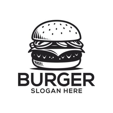 Hamburger logosu tasarımı siluet vektör çizgisi sanat logosu tasarımı