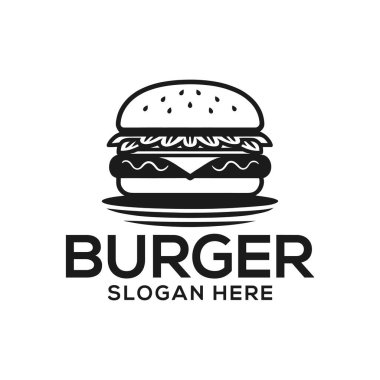Hamburger logosu tasarımı siluet vektör çizgisi sanat logosu tasarımı