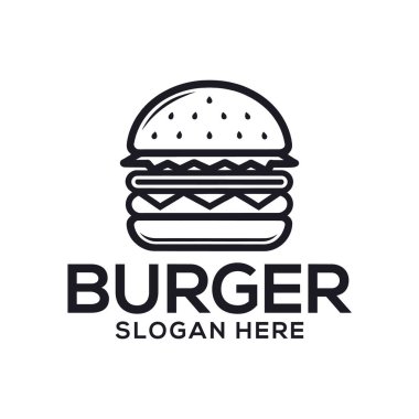 Hamburger logosu tasarımı siluet vektör çizgisi sanat logosu tasarımı