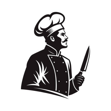 Şef logo tasarımı siluet vektör çizgisi sanat logosu tasarımı