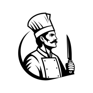 Şef logo tasarımı siluet vektör çizgisi sanat logosu tasarımı