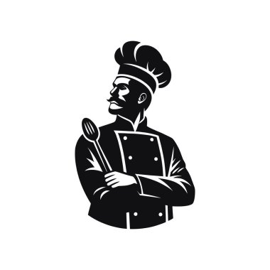 Şef logo tasarımı siluet vektör çizgisi sanat logosu tasarımı