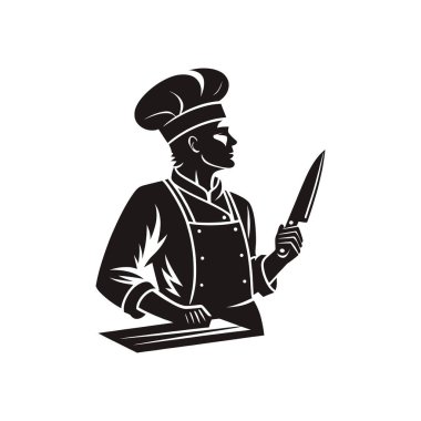 Şef logo tasarımı siluet vektör çizgisi sanat logosu tasarımı