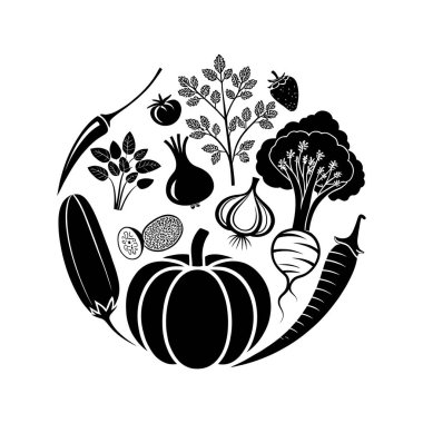 Sebze logosu siluet vektör çizgisi sanat logosu tasarımı