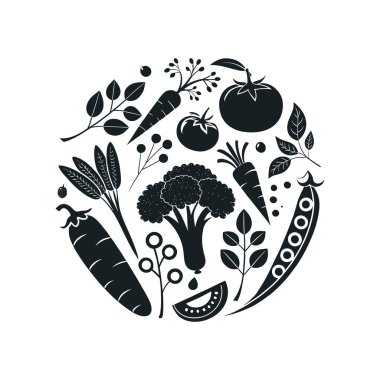 Sebze logosu siluet vektör çizgisi sanat logosu tasarımı