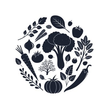 Sebze logosu siluet vektör çizgisi sanat logosu tasarımı