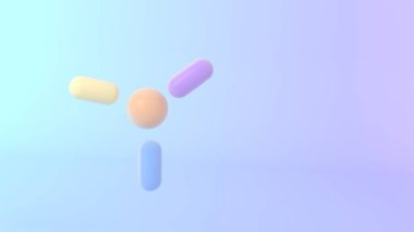 Merkezi bir kürenin etrafına yerleştirilmiş pastel kapsüllerle birlikte pürüzsüz bir mavi ile lavanta gradyan arkaplan bileşimi