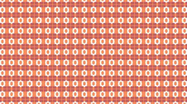 Sıcak Renkli, Vektör Tarzlı Kusursuz Desen. Soyut Beyaz Ovalar ve Geometrik Şekiller, Portakal, Kayısı ve Tozlu Gül 'ün yatay çizgileriyle kenetlenmiştir..