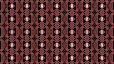 A Continuous Repeating Textile Pattern In Deep Maroon, Black, And White, Composed Of Sophisticated, Ornate Organic And Floral Motifs Arranged In Vertical Columns, Reminiscent Of Traditional Batik Art.