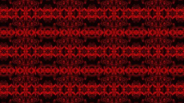 A Continuous Repeating Abstract Kaleidoscopic Pattern In Vivid Red And Deep Black. It Features Intricate, Mirrored Organic And Geometric Motifs, Creating A High-Contrast, Textured, And Moody Backdrop.