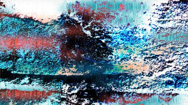 Dengesiz, soyut bir arka plan. Dijital arıza çizgileri ve Teal, Siyah ve Mercan Kırmızısı ile beyaza karşı olan suluboya çizgileri olan sıkıntılı bir doku. Dramatik ve Modern Tasarım İçin Uygun.