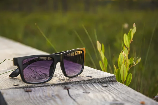 Gafas de sol en un camino de tablón Fotos De Stock