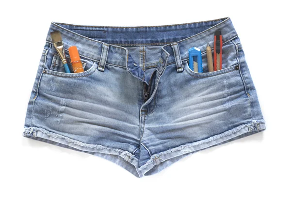 Blue Jeans Damen Shorts auf weißem Hintergrund. — Stockfoto