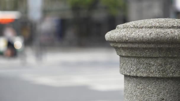 Fille avec un téléphone portable sur un banc de parc — Video