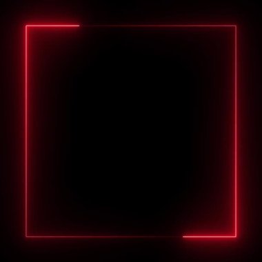 Glowing square frame with neon effect on black background. Abstract glowing neon light square rectangle frame animation concept. dynamic energy abstract neon border animation