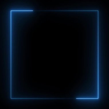 Glowing square frame with neon effect on black background. Abstract glowing neon light square rectangle frame animation concept. dynamic energy abstract neon border animation