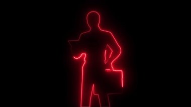 Parlak neon çizgili, yüzü olmayan manken işadamı. Elinde evrak çantası ve tablet var.