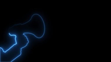Neon hatları elinde megafonla ses duyurusunu yükseltiyor. Hoparlör mesajı.
