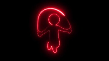 Parlayan neon çizgi karakteri ip atlama enerjik zindelik sağlıklı yaşam tarzı aktif kişi kardiyo hareketi eğlenceli spor yapıyor