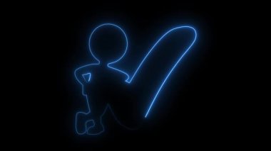 Parlayan neon çizgisi insan karakteri büyük onay işareti sembolüne yaslanıyor başarı seçimi