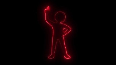 Parlayan neon çizgili adam figürü bir fikir jestinde tek parmağıyla yukarıya bakıyor.