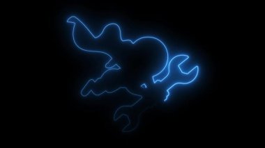 Parlayan neon hattı süper kahraman İngiliz anahtarıyla uçuyor hızlı onarım ve bakım çözümleri için hazır.