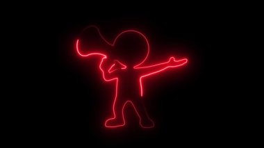 Parlayan neon figürlü, megafonlu, modern fütürist estetiğe sahip karanlık bir arkaplan karşısında dijital tarzda haber sunan biri.