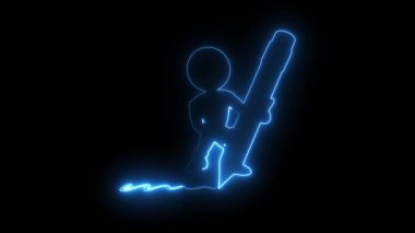 Büyük bir kalemle parlak neon çubuk figürü yazmak yaratıcı tasarım kavramları için koyu arkaplan üzerinde parlak mavi bir çizgi oluşturur