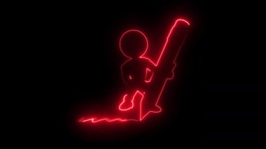 Büyük bir kalemle parlak neon çubuk figürü yazmak yaratıcı tasarım kavramları için koyu arkaplan üzerinde parlak mavi bir çizgi oluşturur