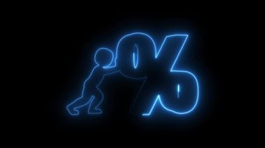Neon figürü, iş veya finans uygulamalarında çabayı ve ilerlemeyi temsil eden dijital bir ekranda yüzde işaretine basıyor