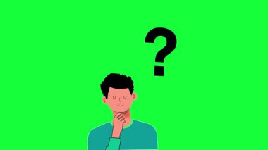 İnsanlar düşüncelere dalmış, yüz ifadeleri üzerinde kafa yoruyor ve şeffaf bir arkaplanda soru işaretleri olan fikirler üzerinde düşünüyorlar.