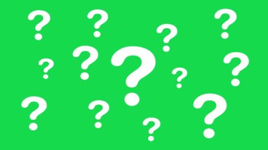 Şeffaf arkaplanda animasyon soru işaretleri beliriyor. Canlandırmada ortaya çıkan soru işaretleri