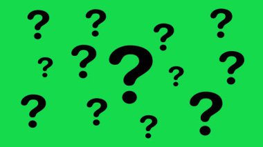 Şeffaf arkaplanda animasyon soru işaretleri beliriyor. Canlandırmada ortaya çıkan soru işaretleri