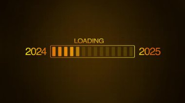 Yeni yıl 2024 'ten 2025' e yükleme konsepti. 2024 'ten 2025' e kadar yeni yıl transfer animasyonu yükleniyor. Yeni yıl bar animasyonu yüklemesi. Yıl değiştirme Süreci