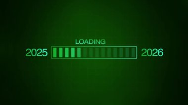 Yeni yıl 2025 'ten 2026' ya yükleme konsepti. 2025 'ten 2026' ya kadar yeni yıl transfer animasyonu yükleniyor. Yeni yıl bar animasyonu yüklemesi. Yıl değiştirme Süreci